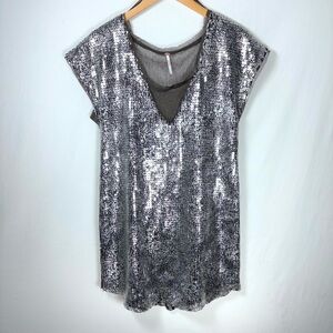 Free People Animal Print Sequin Mini Dress Mesh Details Lined Love Dress